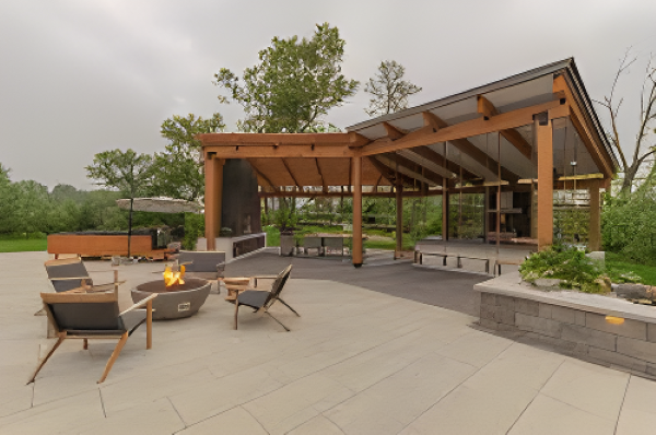 Outdoor patio with outdoor kitchen and pergola